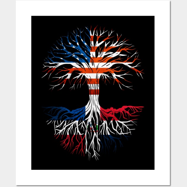 American Grown Dominican Roots Tree Dominican Republic Flag Usa Flag Wall Art by Henry jonh